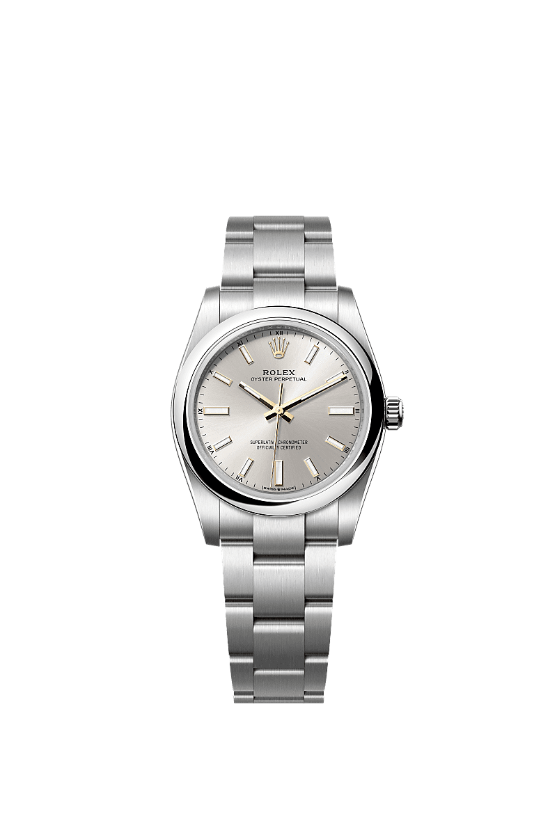 Oyster Perpetual 34, Oyster, 34 mm, Oystersteel, Dial : Silver, Rolex