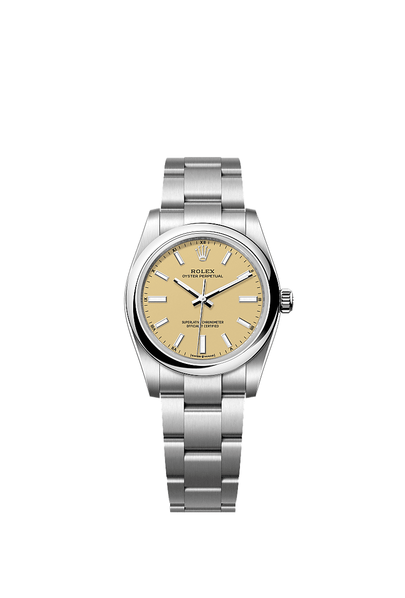 蚝式恒动型 34, 蚝式，34毫米，蚝式钢, 表盘 : 米色, Rolex