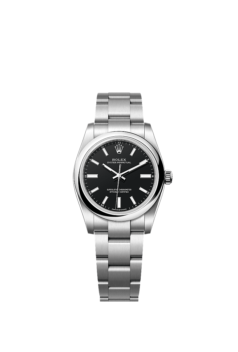 蚝式恒动型 34, 蚝式，34毫米，蚝式钢, 表盘 : 黑色, Rolex