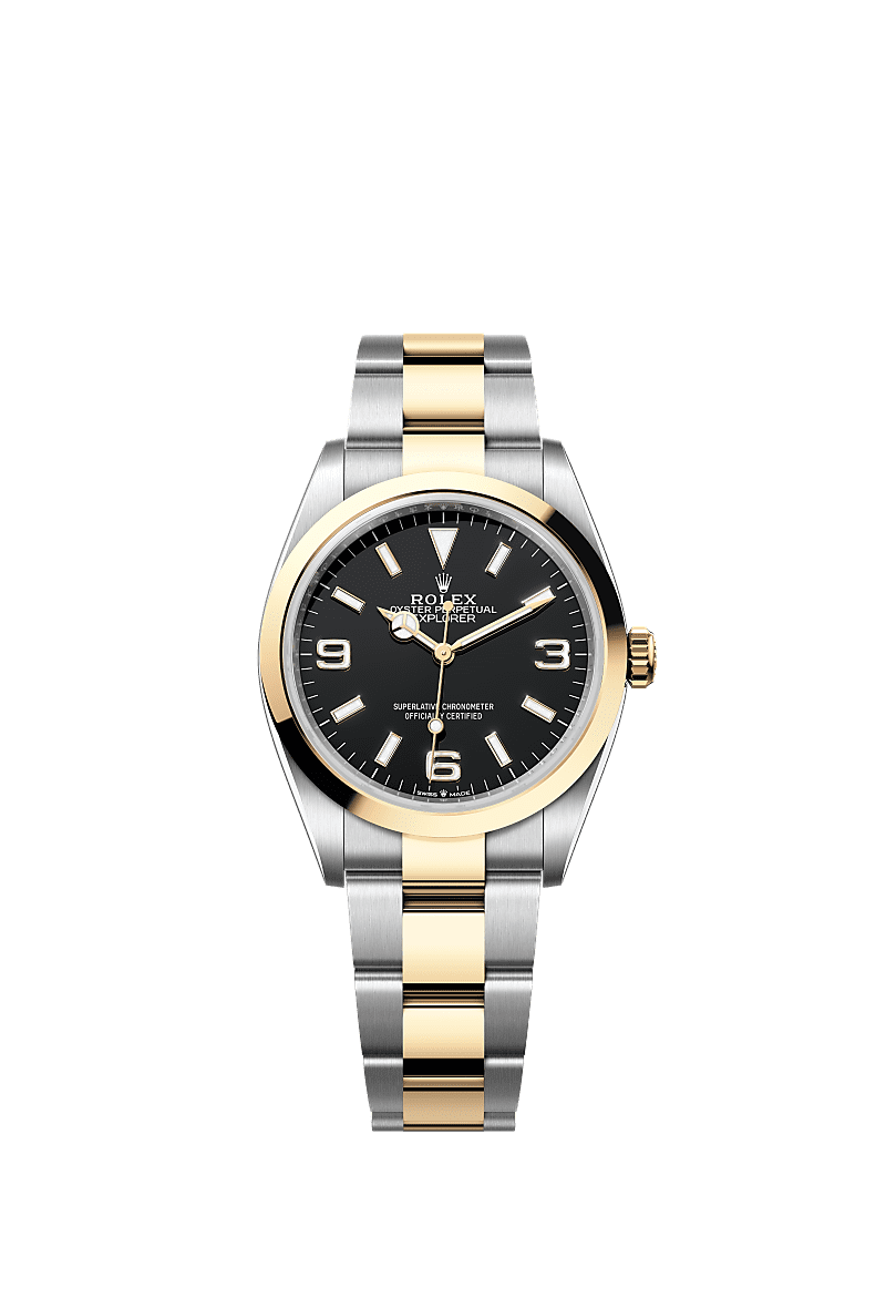 探险家型 36, 蚝式，36毫米，黄金及蚝式钢, 表盘 : 黑色, Rolex