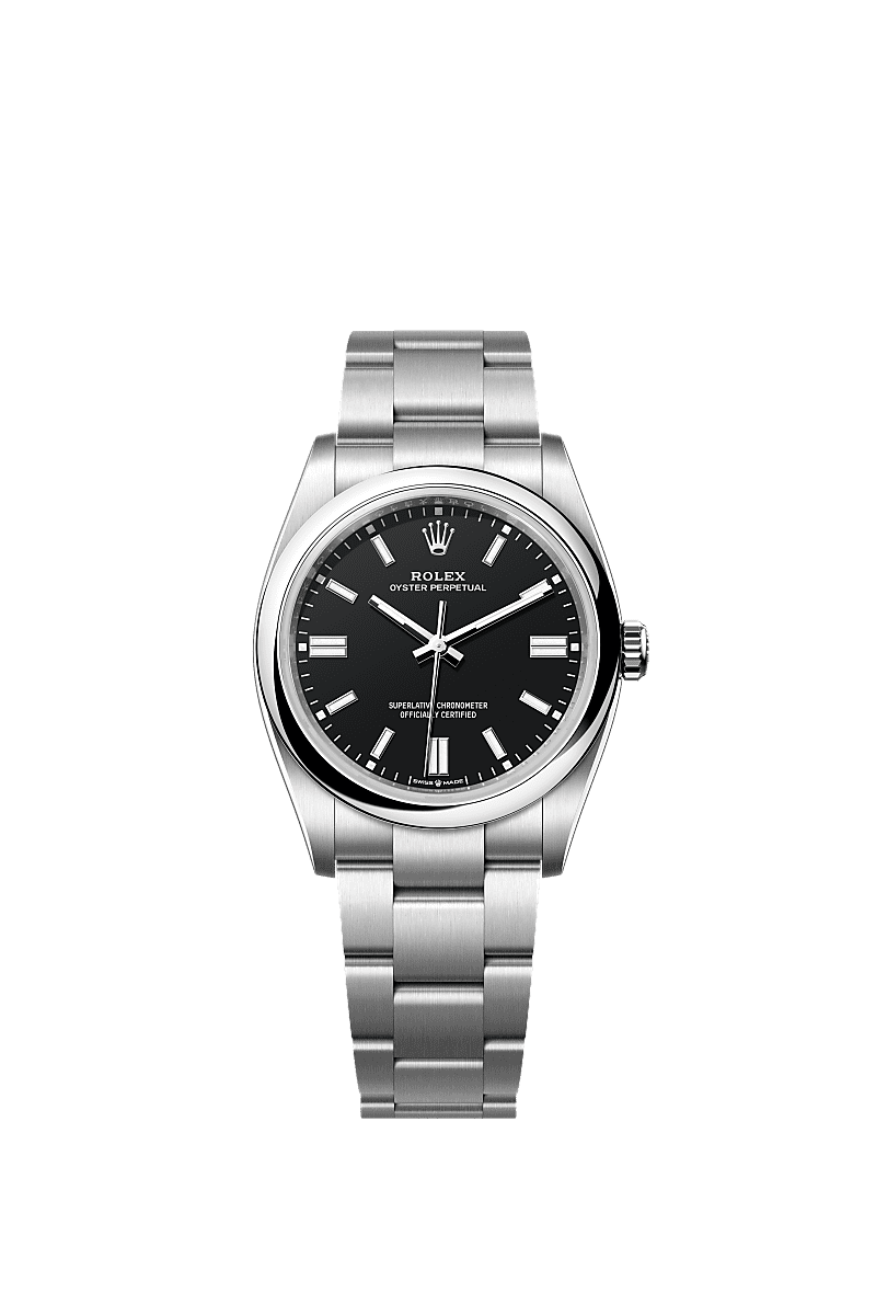 Oyster Perpetual 36, Oyster, 36 mm, Oystersteel, Dial : Black, Rolex