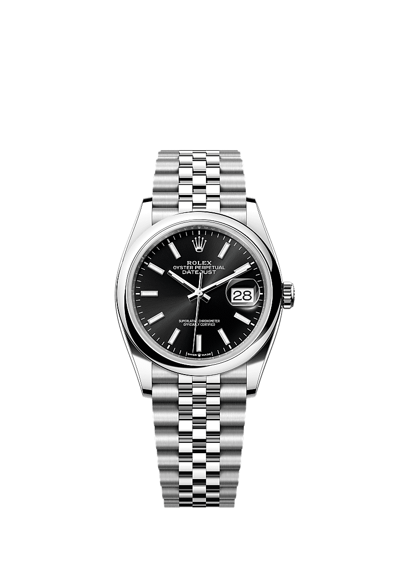 日志型 36, 蚝式，36毫米，蚝式钢, 表盘 : 亮黑色, Rolex