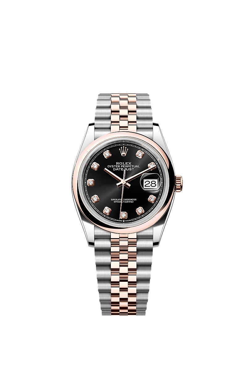 Datejust 36, Oyster, 36 mm, Oystersteel and Everose gold, Dial : Bright black set with diamonds, Rolex