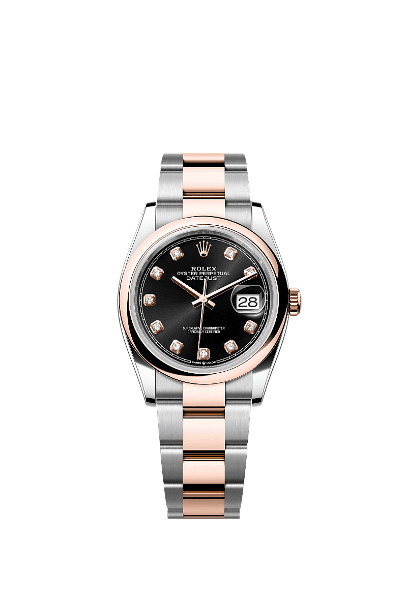 Datejust 36, Oyster, 36 mm, Oystersteel and Everose gold, Dial : Bright black set with diamonds, Rolex