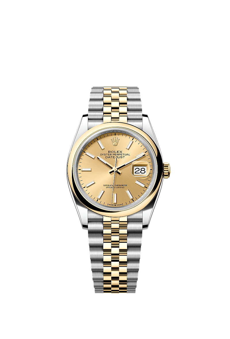日志型 36, 蚝式,36毫米,黄金及蚝式钢, 表盘 : 香槟色, Rolex