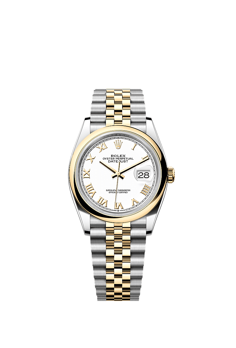 日志型 36, 蚝式,36毫米,黄金及蚝式钢, 表盘 : 白色, Rolex