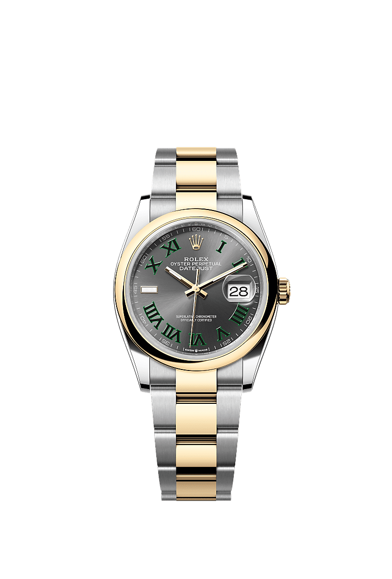 日志型 36, 蚝式，36毫米，黄金及蚝式钢, 表盘 : 石板灰色, Rolex