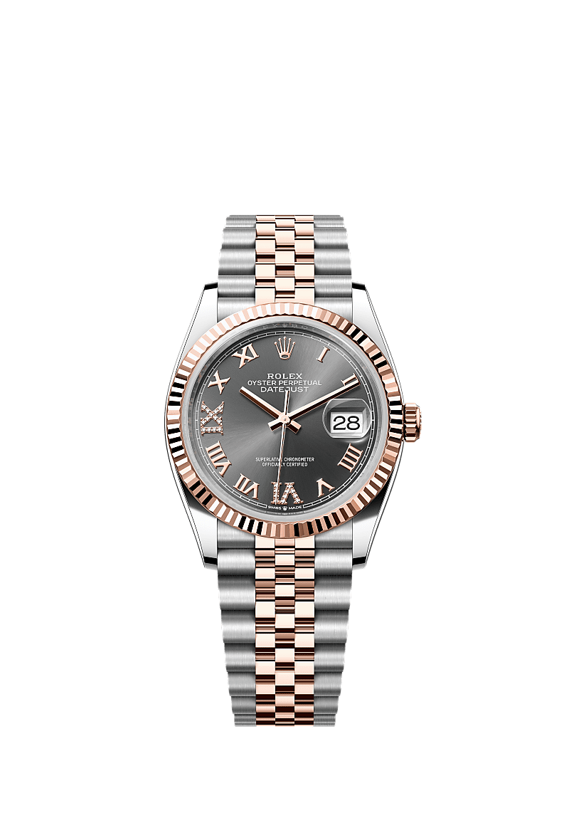 Datejust 36, Oyster, 36 mm, Oystersteel and Everose gold, Dial : Slate set with diamonds, Rolex