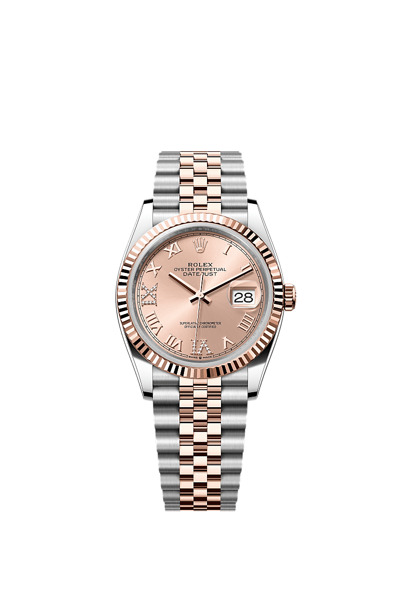 Datejust 36, Oyster, 36 mm, Oystersteel and Everose gold, Dial : Rosé-colour set with diamonds, Rolex