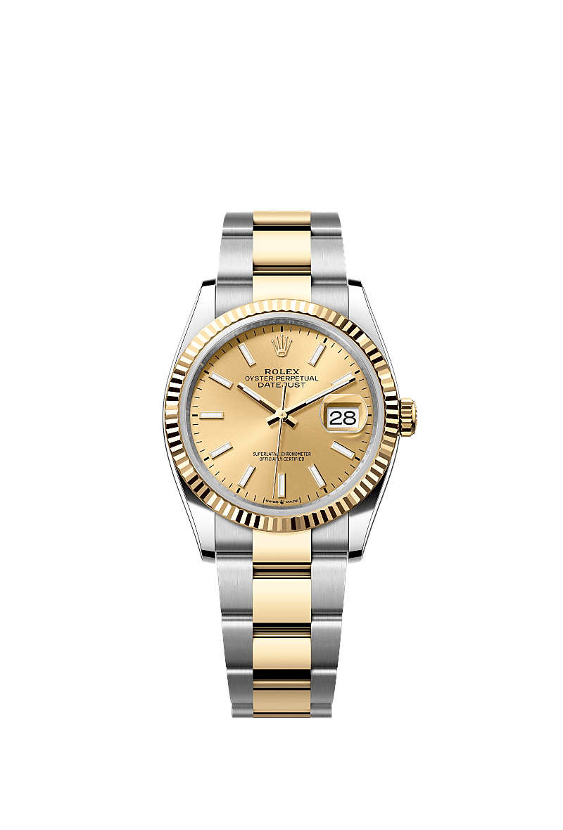 日志型 36, 蚝式，36毫米，黄金及蚝式钢, 表盘 : 香槟色, Rolex