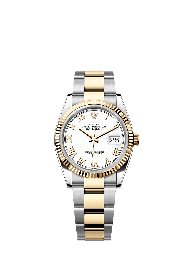 日志型 36, 蚝式,36毫米,黄金及蚝式钢, 表盘 : 白色, Rolex