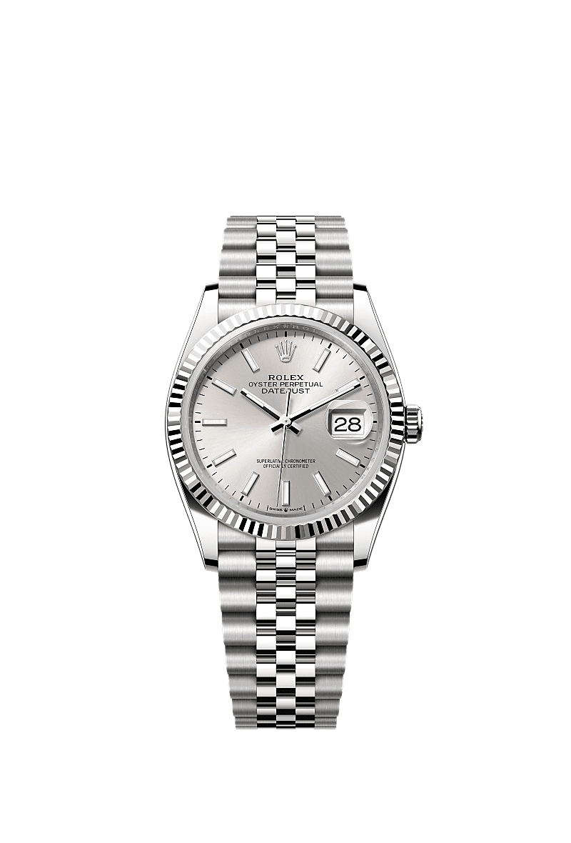 日志型 36, 蚝式，36毫米，白色黄金及蚝式钢, 表盘 : 银色, Rolex