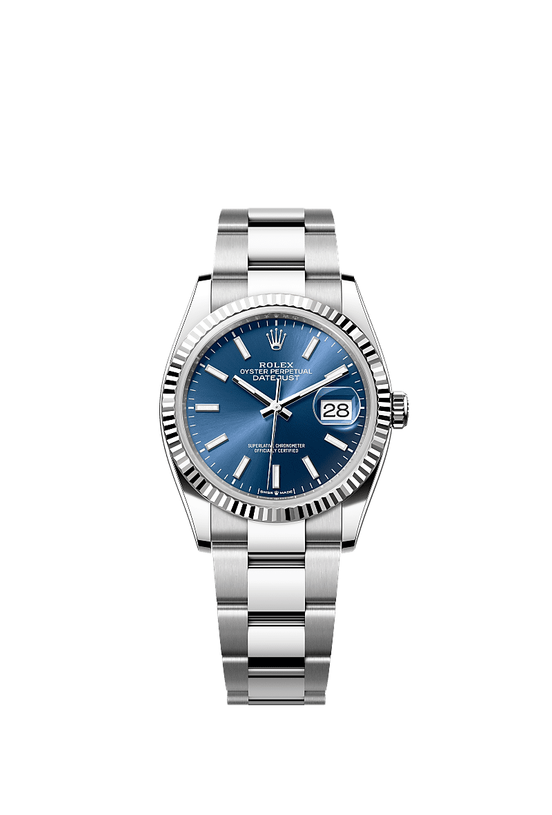 日志型 36, 蚝式，36毫米，白色黄金及蚝式钢, 表盘 : 亮蓝色, Rolex