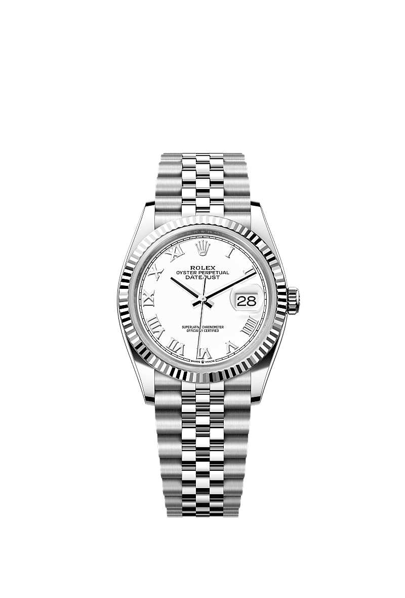 日志型 36, 蚝式，36毫米，白色黄金及蚝式钢, 表盘 : 白色, Rolex