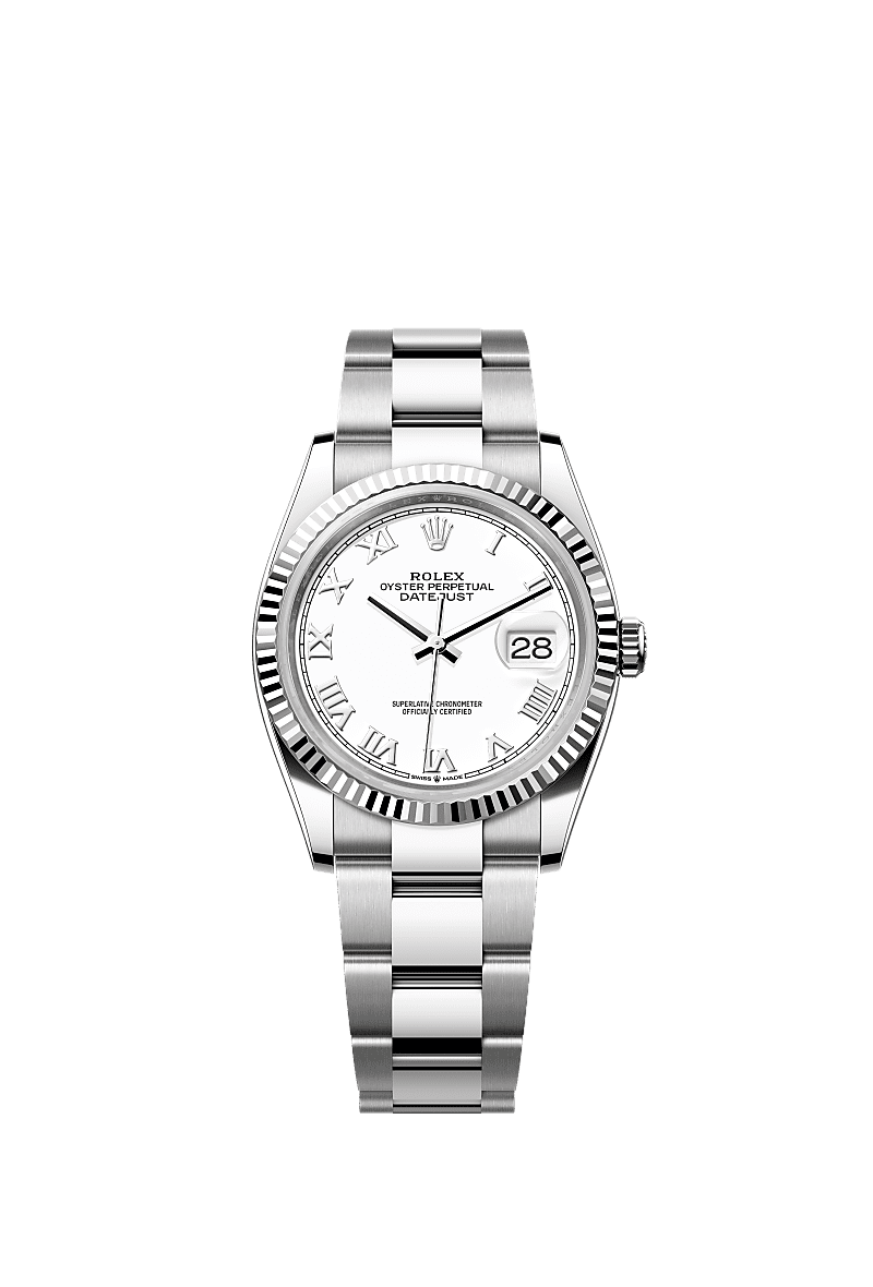 日志型 36, 蚝式,36毫米,白色黄金及蚝式钢, 表盘 : 白色, Rolex