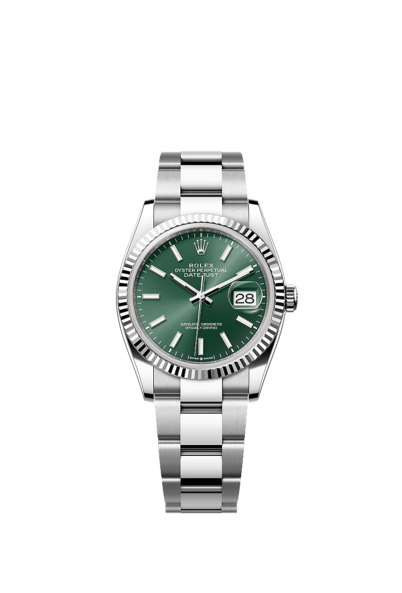 Datejust 36, Oyster, 36 mm, Oystersteel and white gold, Dial : Mint green, Rolex