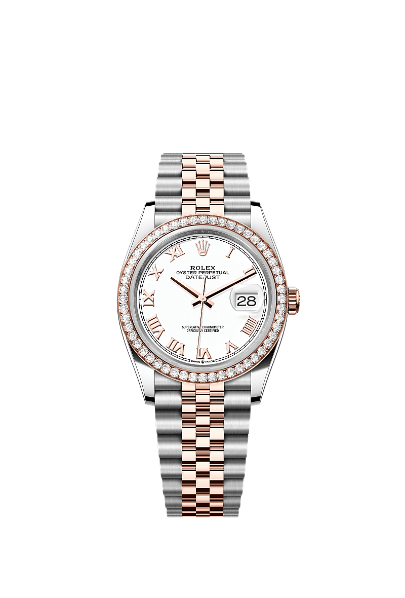 Datejust 36, Oyster, 36 mm, Oystersteel, Everose gold and diamonds, White, Rolex