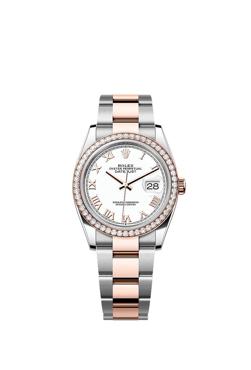 Datejust 36, Oyster, 36 mm, Oystersteel, Everose gold and diamonds, Dial : White, Rolex