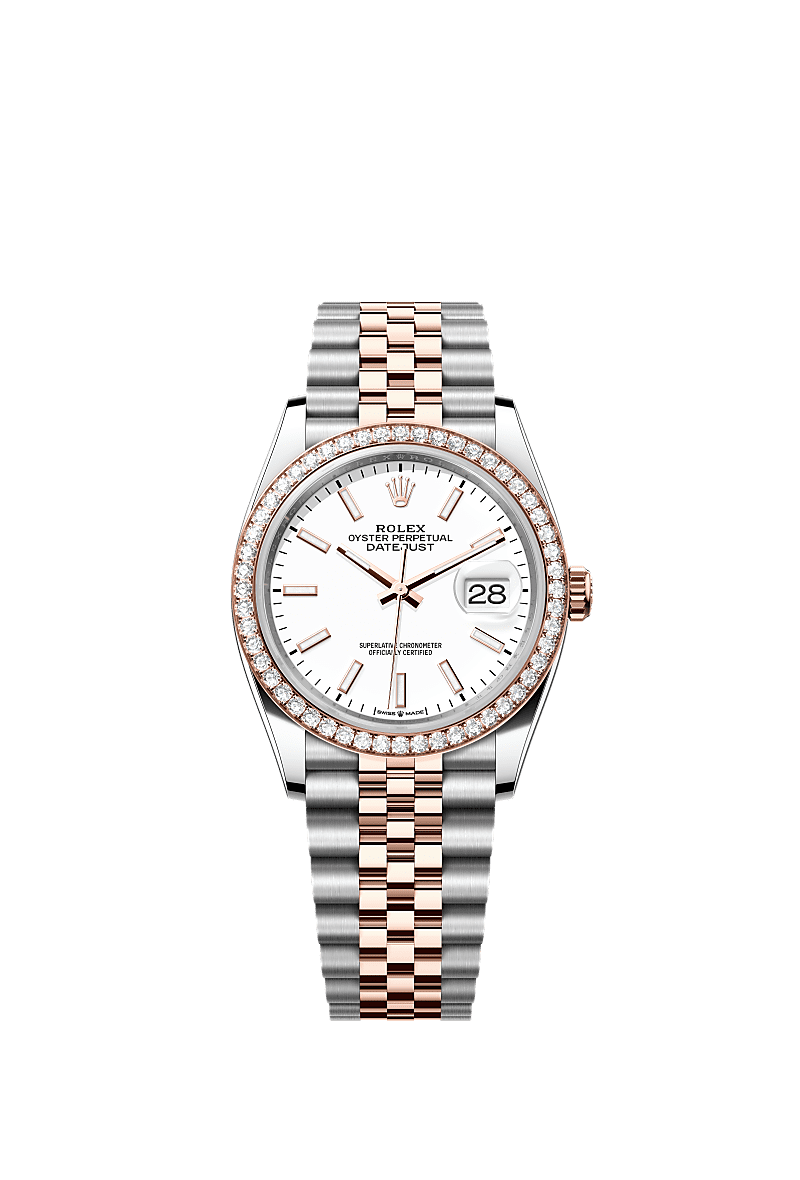 日志型 36, 蚝式，36毫米，钻石、永恒玫瑰金及蚝式钢, 表盘 : 白色, Rolex