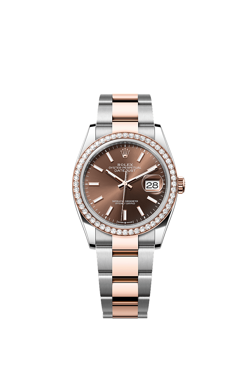 Datejust 36, Oyster, 36 mm, Oystersteel, Everose gold and diamonds, Dial : Chocolate, Rolex