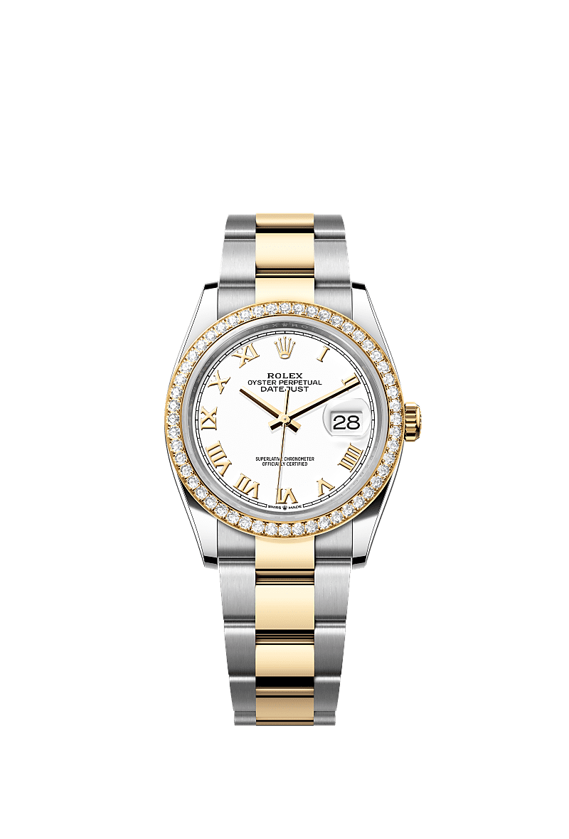 Datejust 36, Oyster, 36 mm, Oystersteel, yellow gold and diamonds, Dial : White, Rolex