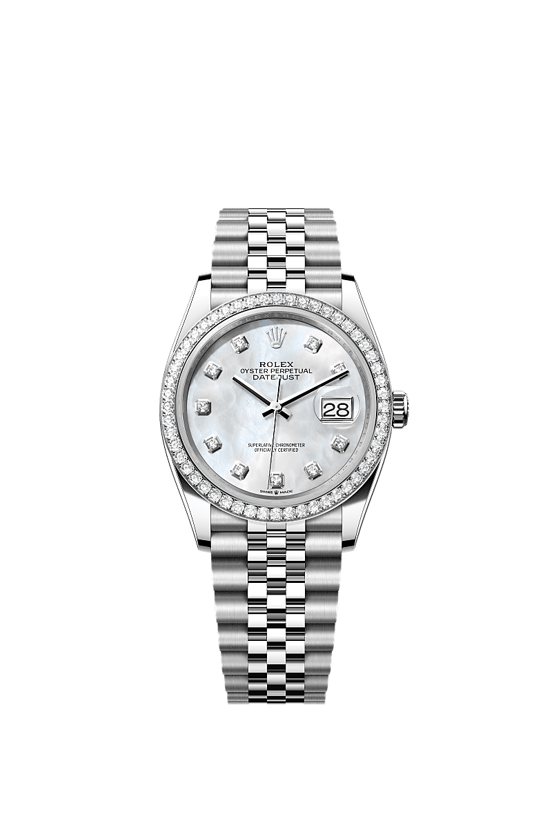 Datejust 36, Oyster, 36 mm, Oystersteel, white gold and diamonds, Dial : White mother-of-pearl set with diamonds, Rolex