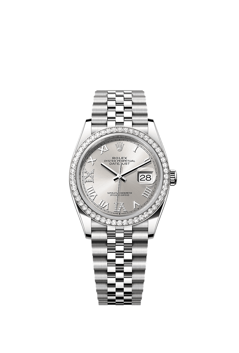 Datejust 36, Oyster, 36 mm, Oystersteel, white gold and diamonds, Dial : Silver set with diamonds, Rolex