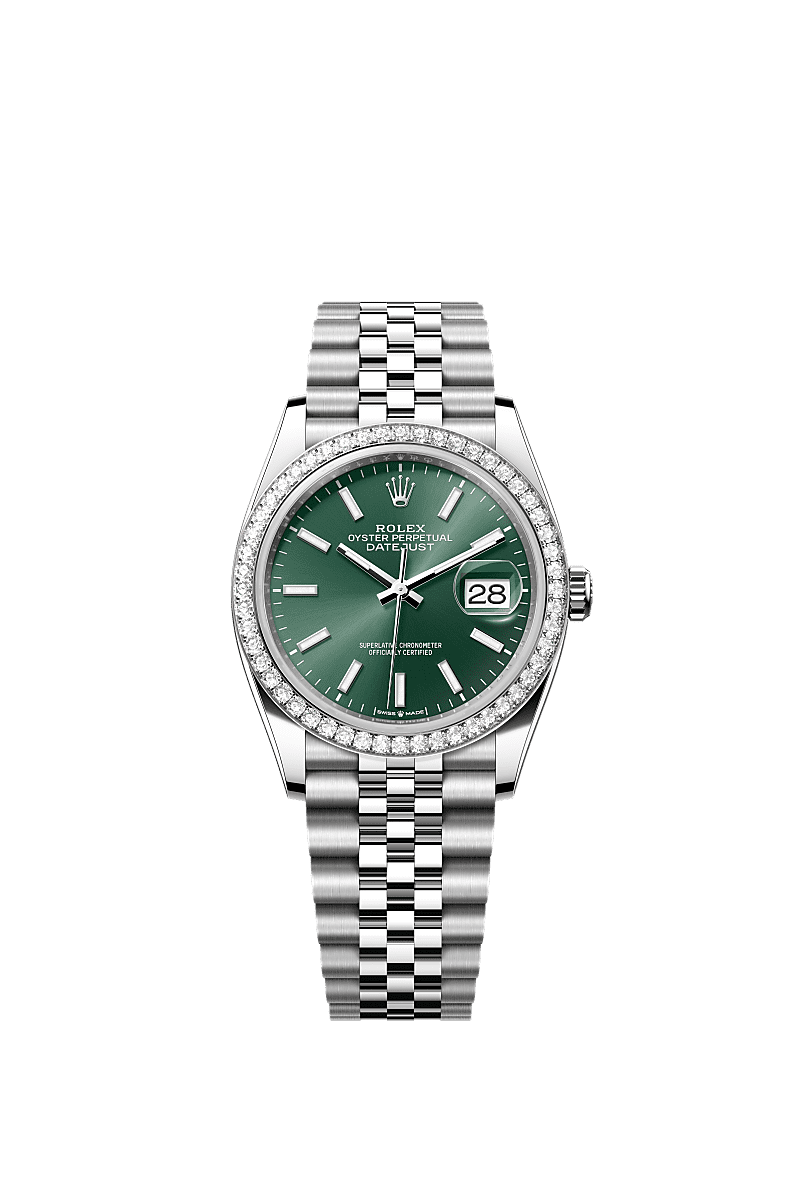 Datejust 36, Oyster, 36 mm, Oystersteel, white gold and diamonds, Dial : Mint green, Rolex