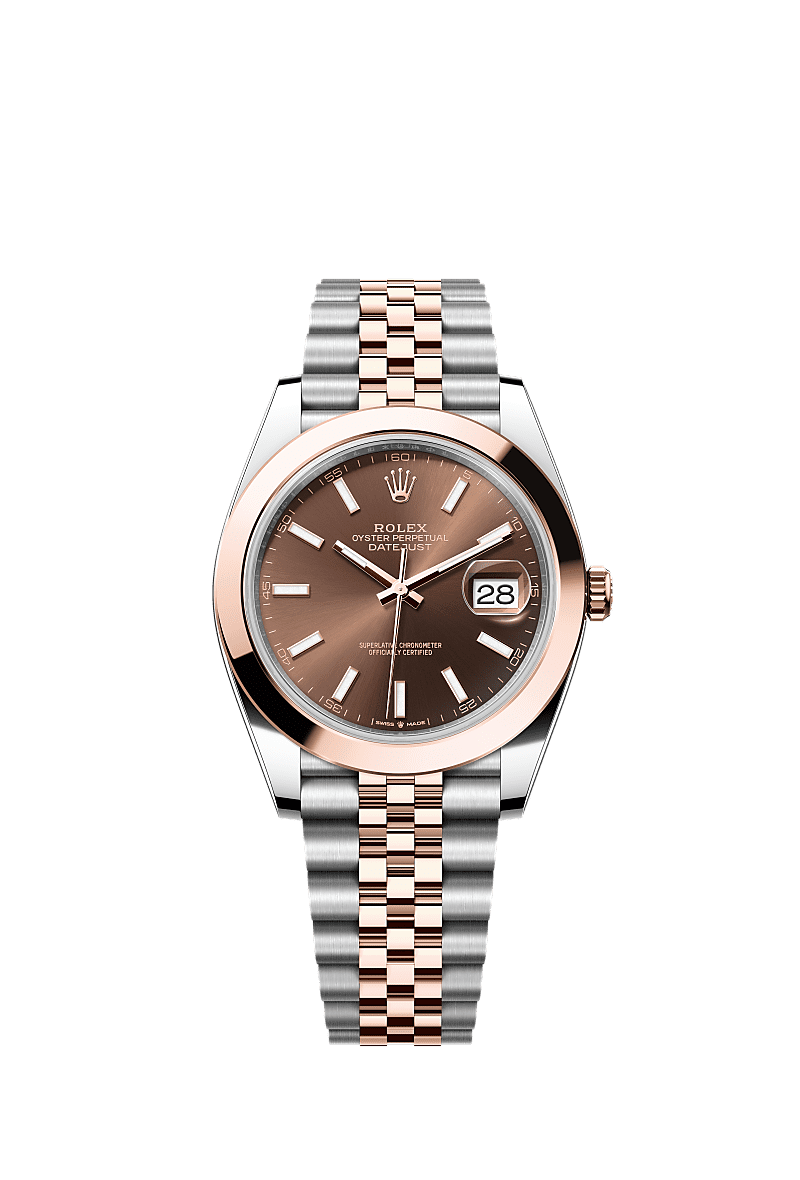 日志型 41, 蚝式，41毫米，永恒玫瑰金及蚝式钢, 表盘 : 巧克力色, Rolex