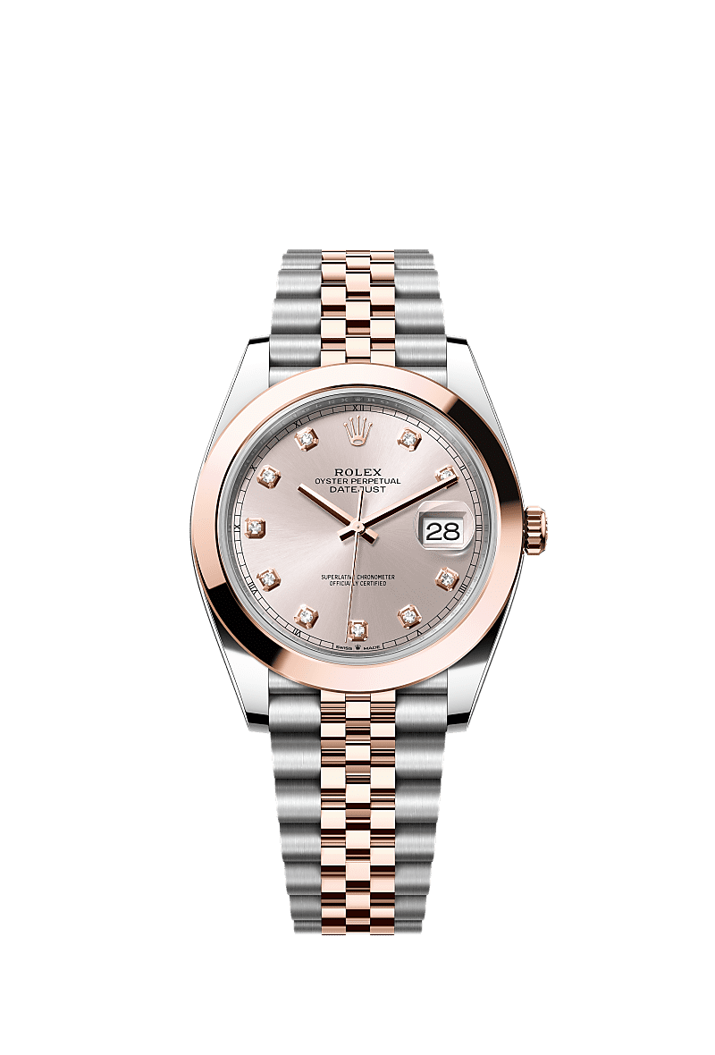 Datejust 41, Oyster, 41 mm, Oystersteel and Everose gold, Dial : Sundust set with diamonds, Rolex
