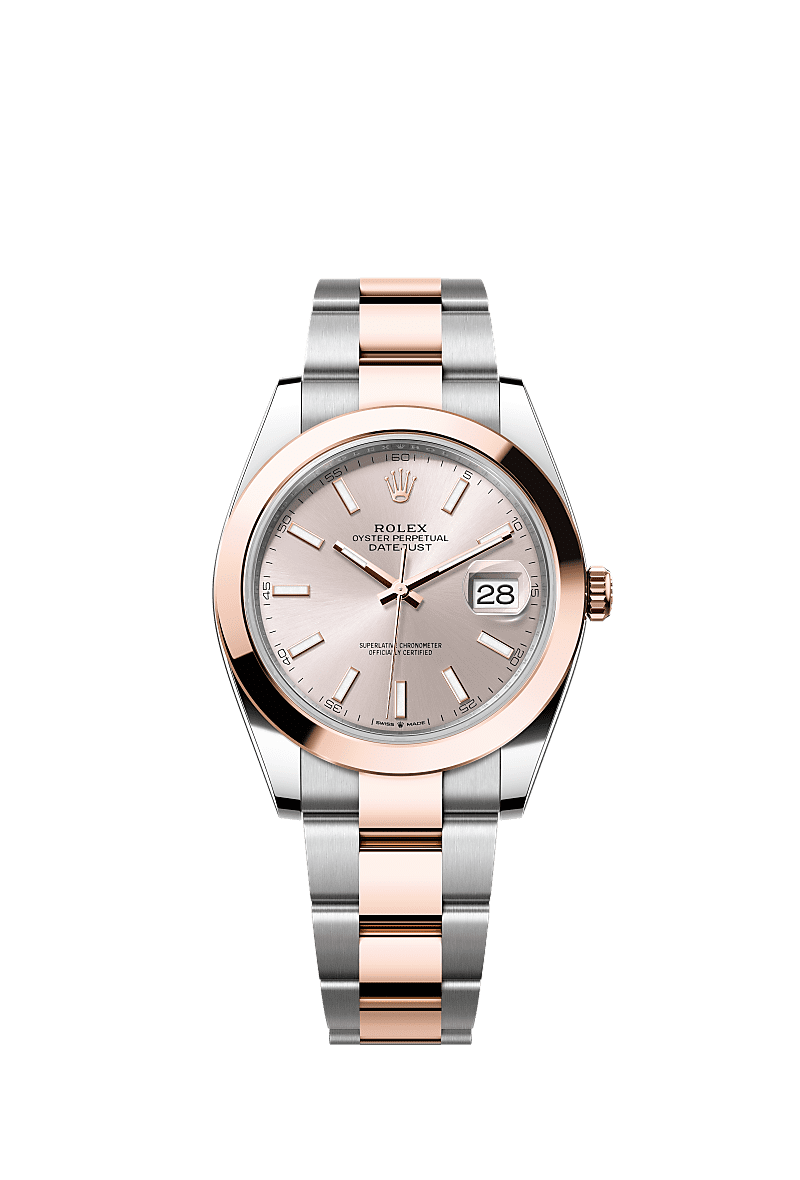 日志型 41, 蚝式，41毫米，永恒玫瑰金及蚝式钢, 表盘 : 日亮金色, Rolex