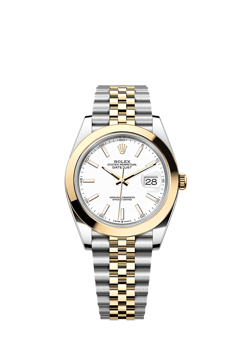 日志型 41, 蚝式,41毫米,黄金及蚝式钢, 表盘 : 白色, Rolex