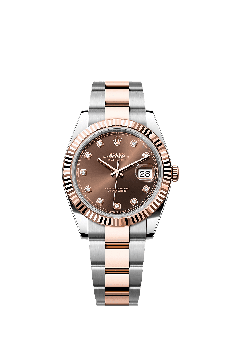 Datejust 41, Oyster, 41 mm, Oystersteel and Everose gold, Dial : Chocolate set with diamonds, Rolex