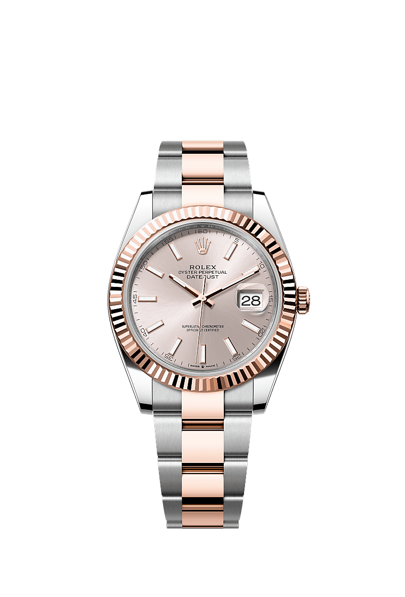 日志型 41, 蚝式，41毫米，永恒玫瑰金及蚝式钢, 表盘 : 日亮金色, Rolex
