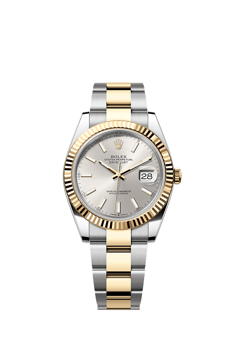 日志型 41, 蚝式,41毫米,黄金及蚝式钢, 表盘 : 银色, Rolex