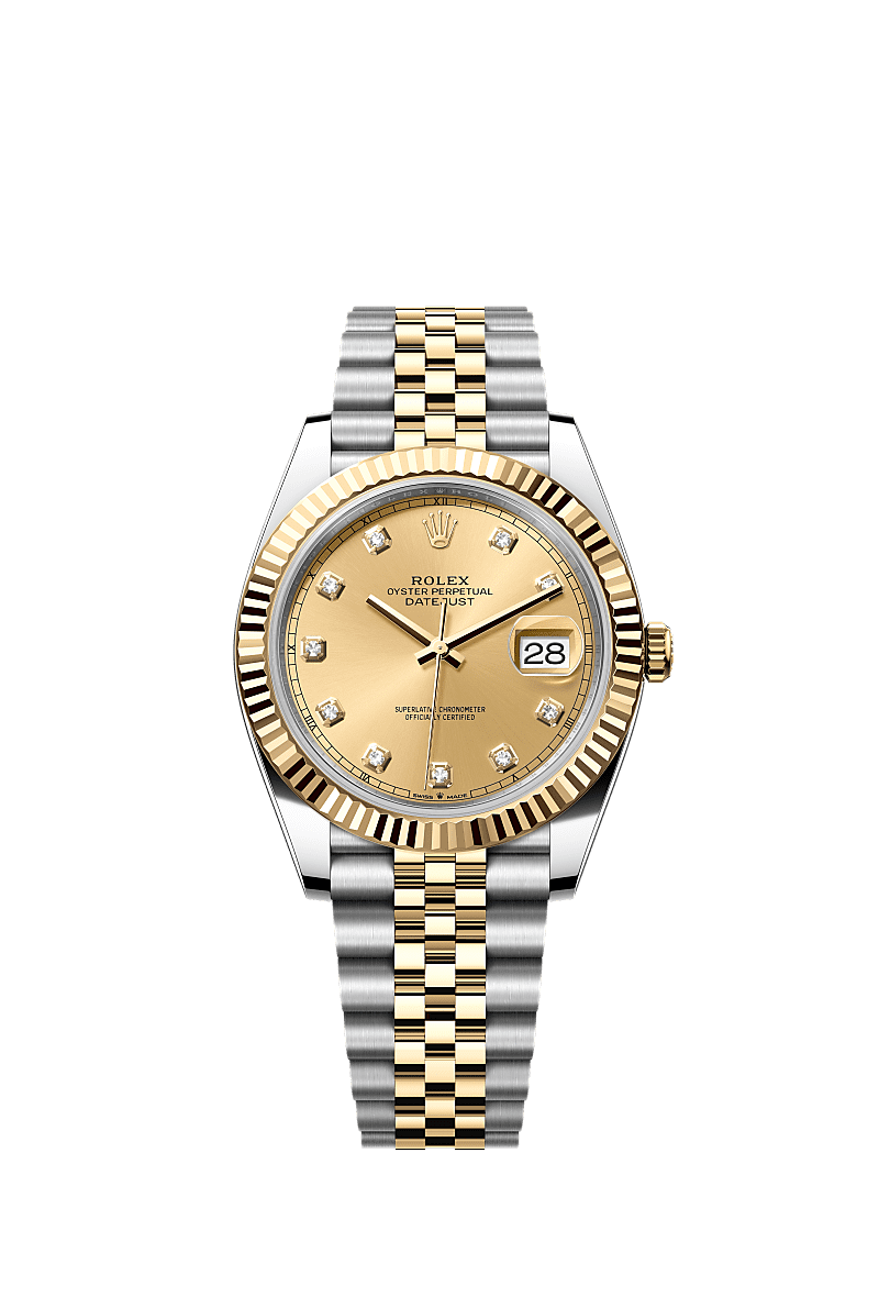 Datejust 41, Oyster, 41 mm, Oystersteel and yellow gold, Dial : Champagne-colour set with diamonds, Rolex
