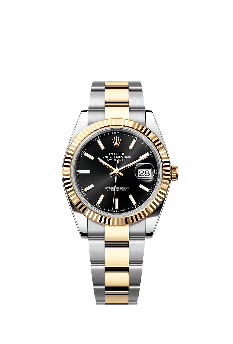 日志型 41, 蚝式,41毫米,黄金及蚝式钢, 表盘 : 亮黑色, Rolex