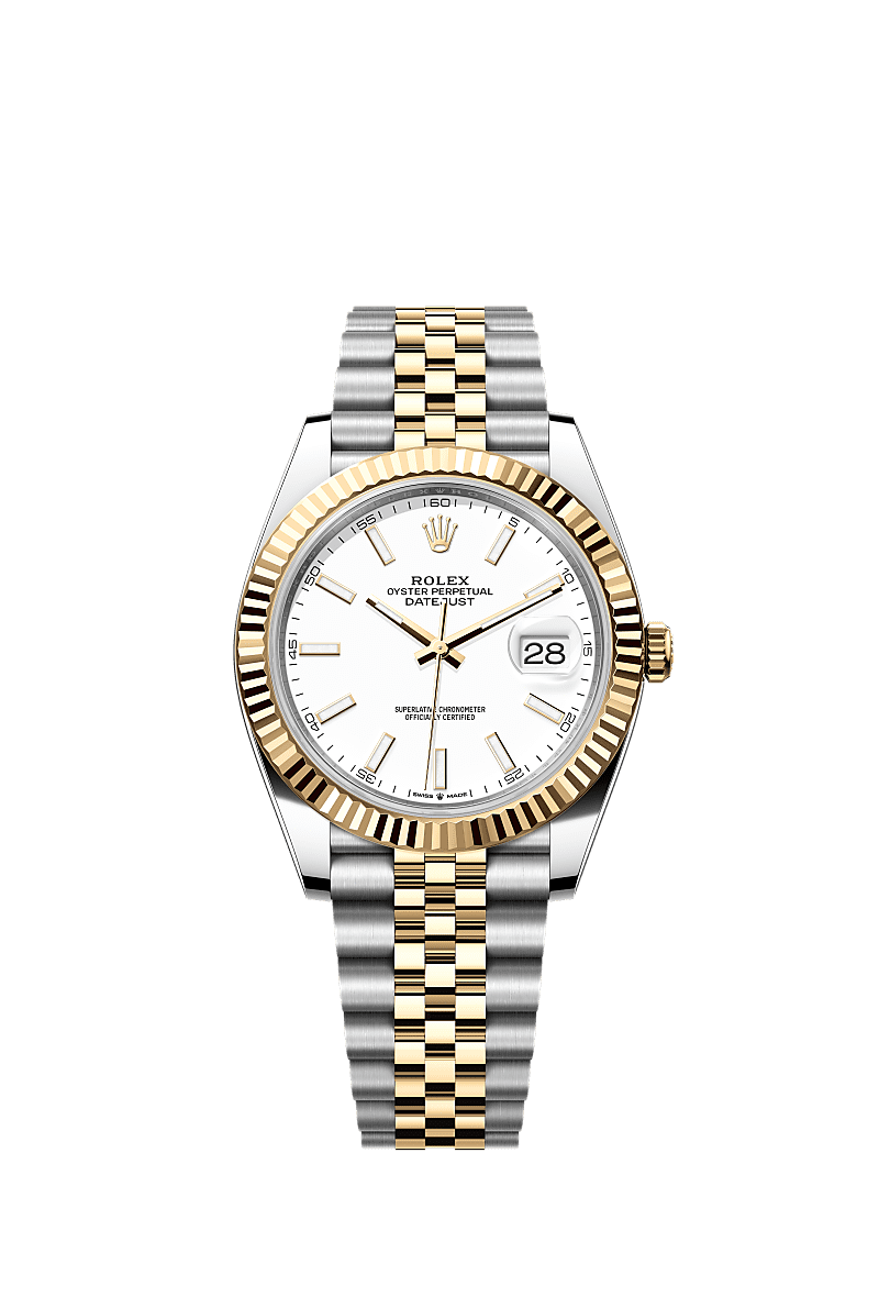 日志型 41, 蚝式，41毫米，黄金及蚝式钢, 表盘 : 白色, Rolex