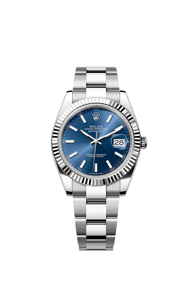 Datejust 41, Oyster, 41 mm, Oystersteel and white gold, Dial : Bright blue, Rolex