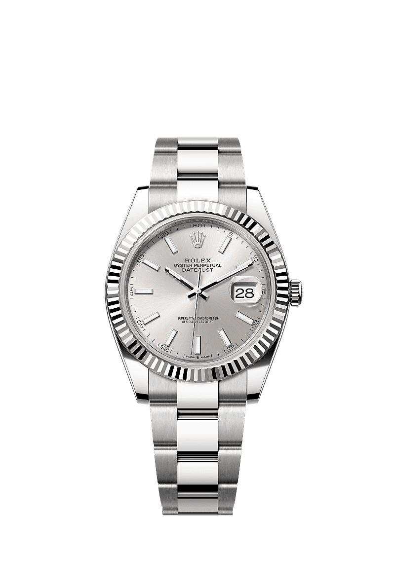 日志型 41, 蚝式，41毫米，白色黄金及蚝式钢, 表盘 : 银色, Rolex