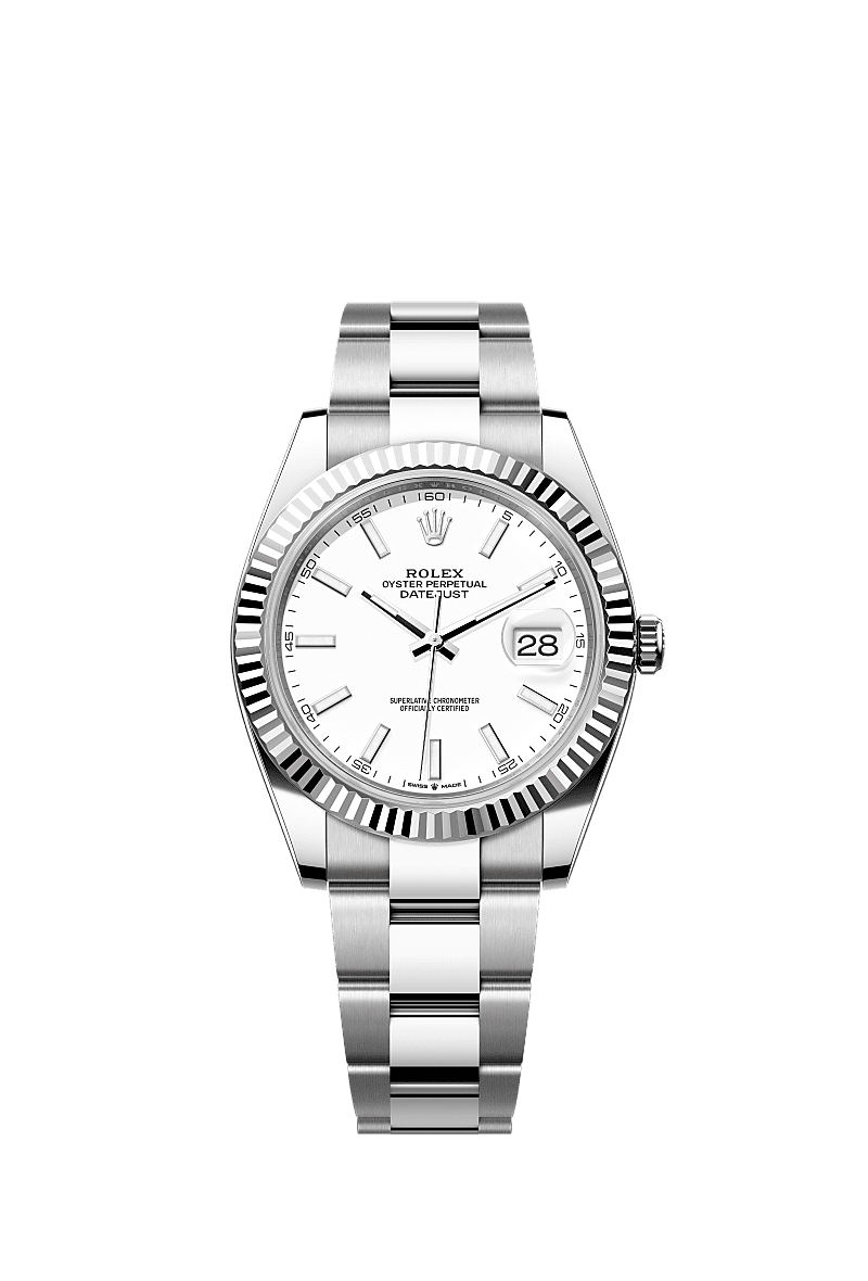日志型 41, 蚝式，41毫米，白色黄金及蚝式钢, 表盘 : 白色, Rolex