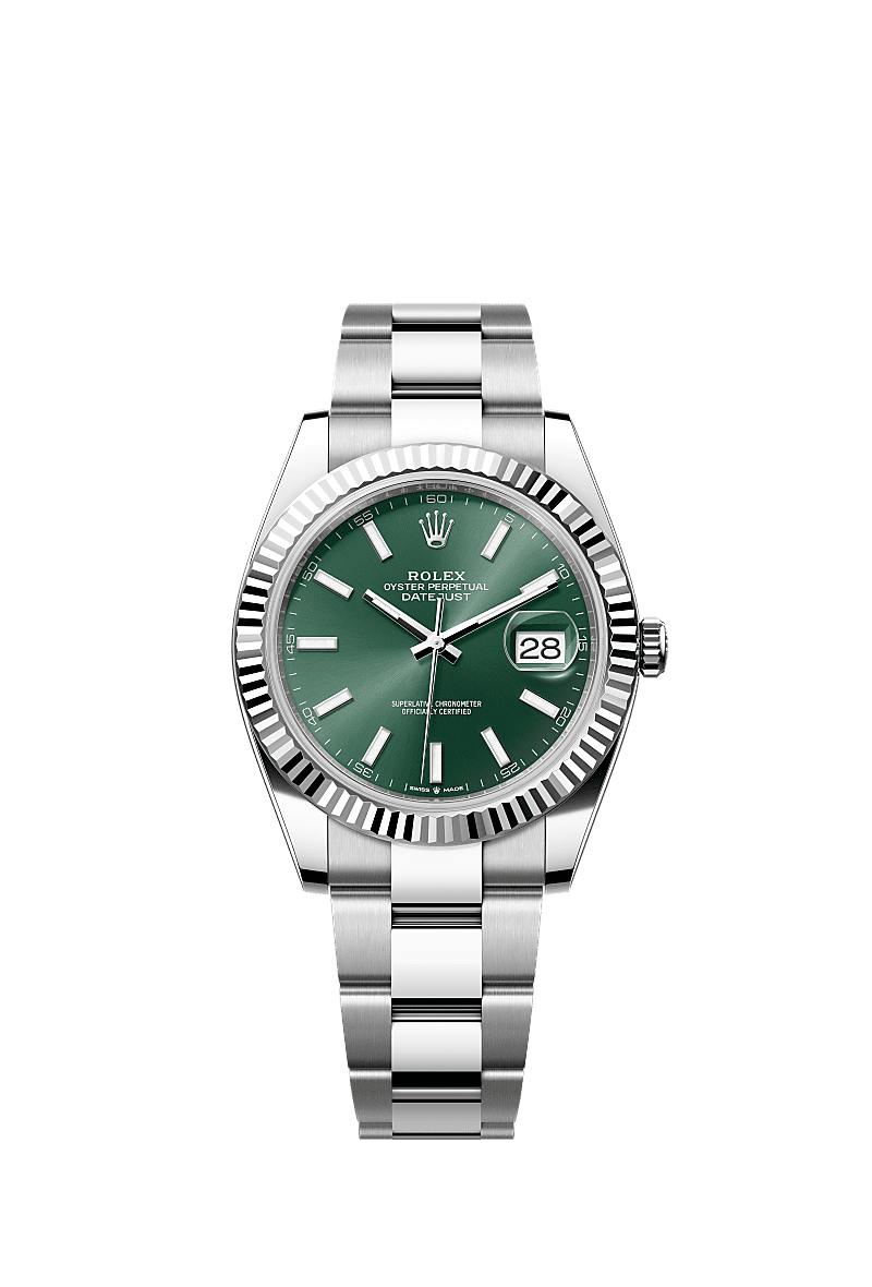 Datejust 41, Oyster, 41 mm, Oystersteel and white gold, Dial : Mint green, Rolex