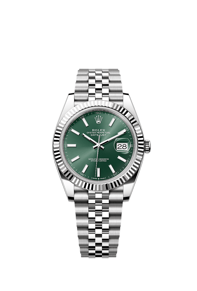 日志型 41, 蚝式，41毫米，白色黄金及蚝式钢, 表盘 : 薄荷绿色, Rolex
