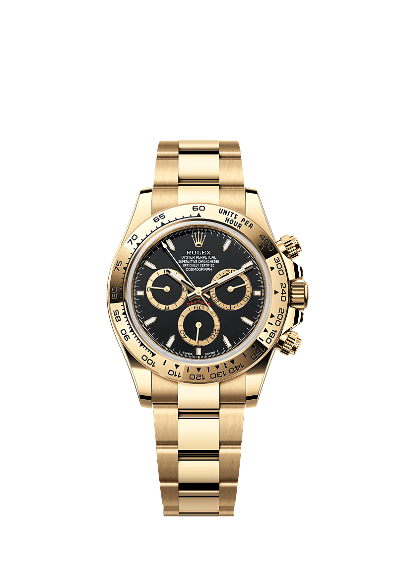 宇宙计型迪通拿, 蚝式，40毫米，黄金, 表盘 : 黑色，金色计时盘外圈, Rolex