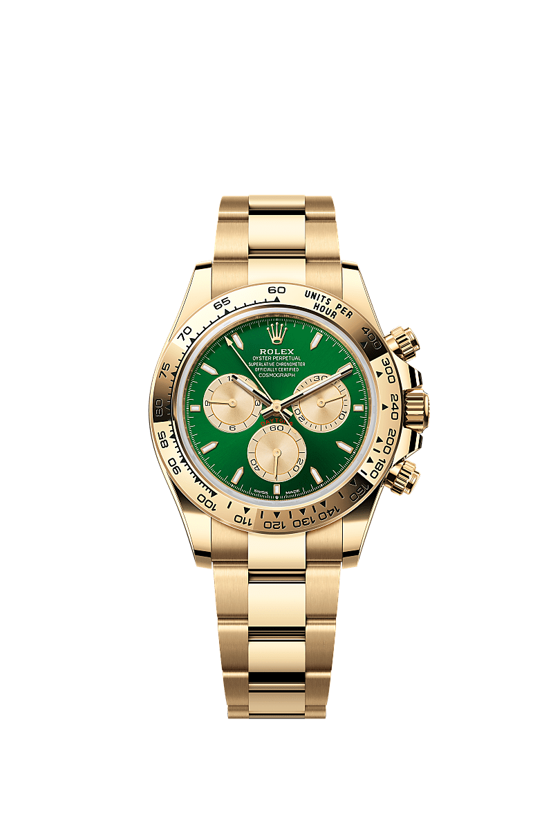 Cosmograph Daytona, Oyster, 40 mm, yellow gold, Dial : Bright green and golden, Rolex