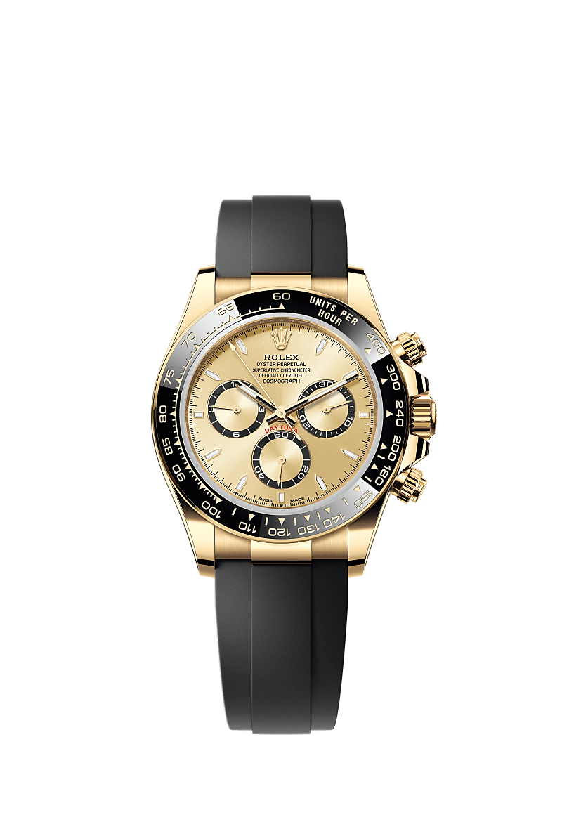 宇宙计型迪通拿, 蚝式，40毫米，黄金, 表盘 : 金色，黑色计时盘外圈, Rolex