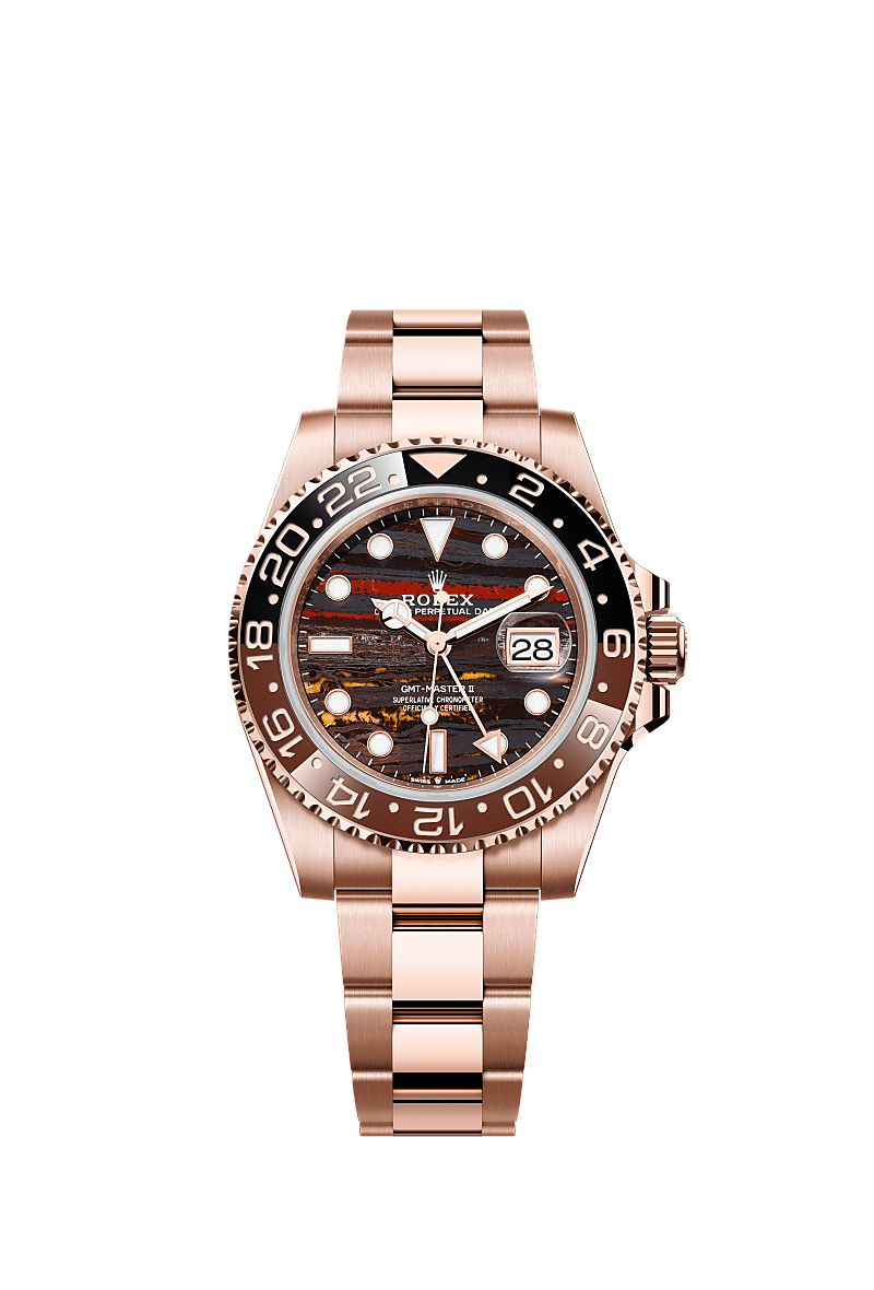 格林尼治型 II, 蚝式，40毫米，永恒玫瑰金, 表盘 : 铁虎眼石, Rolex
