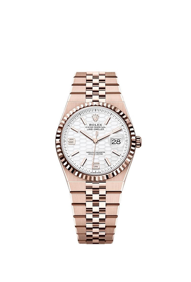 Land-Dweller 36, Oyster, 36 mm, Everose gold, Dial : Intense white, honeycomb motif, Rolex