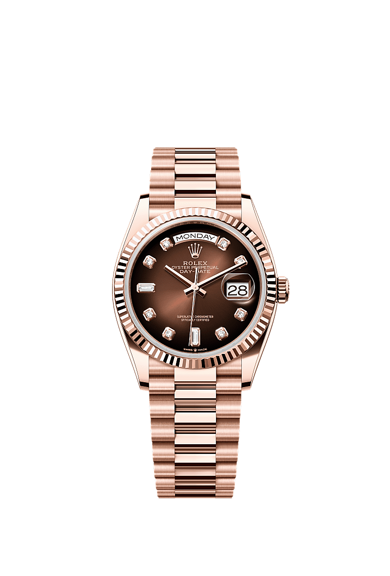 Day-Date 36, Oyster, 36 mm, Everose gold, Dial : Brown ombré set with diamonds, Rolex