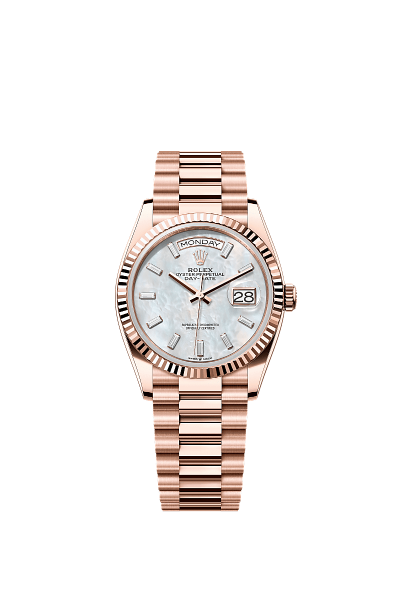 Day-Date 36, Oyster, 36 mm, Everose gold, Dial : White mother-of-pearl set with diamonds, Rolex